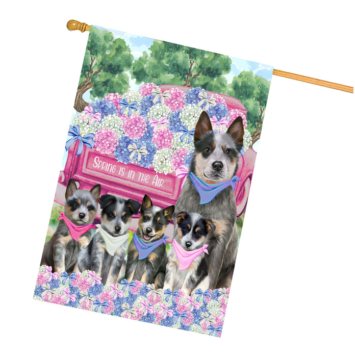 Blue Heeler Dogs House Flag: Explore a Variety of Personalized Designs, Double-Sided, Weather Resistant, Custom, Home Outside Yard Decor for Dog and Pet Lovers