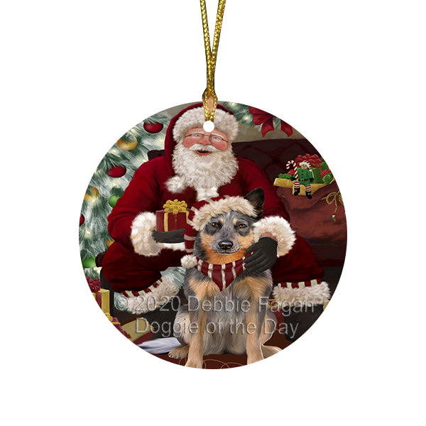 Santa's Christmas Surprise Blue Heeler Dog Round Flat Christmas Ornament RFPOR58005