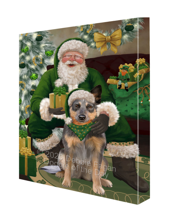 Christmas Irish Santa with Gift and Blue Heeler Dog Canvas Print Wall Art Décor CVS147509