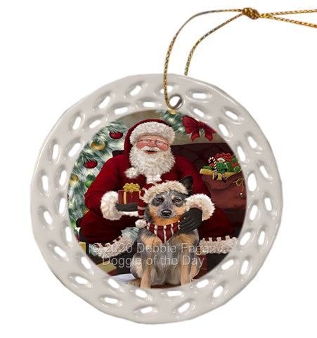 Santa's Christmas Surprise Blue Heeler Dog Doily Ornament DPOR59567