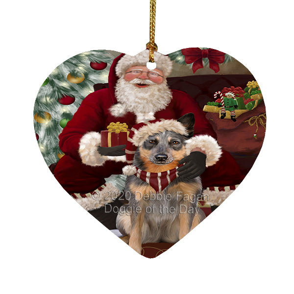 Santa's Christmas Surprise Blue Heeler Dog Heart Christmas Ornament RFPOR58347