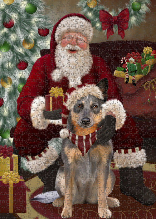 Santa's Christmas Surprise Blue Heeler Dog Puzzle with Photo Tin PUZL100720
