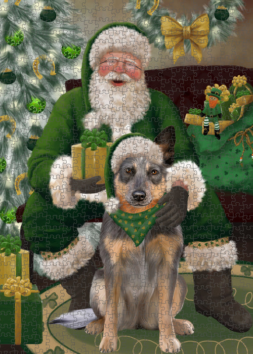 Christmas Irish Santa with Gift and Blue Heeler Dog Puzzle with Photo Tin PUZL100328