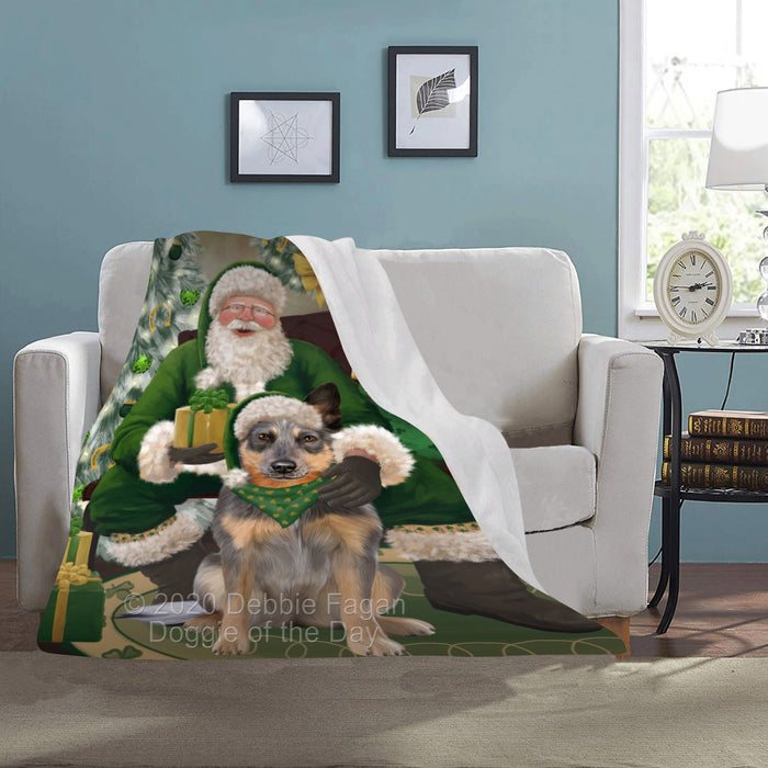 Christmas Irish Santa with Gift and Blue Heeler Dog Blanket BLNKT141243