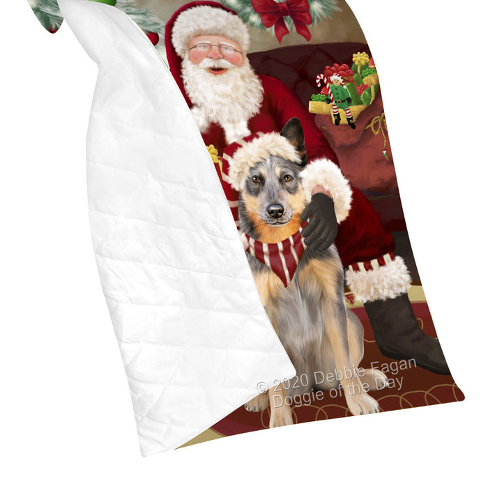 Santa's Christmas Surprise Blue Heeler Dog Quilt Bed Coverlet Bedspread - Pets Comforter Unique One-side Animal Printing - Soft Lightweight Durable Washable Polyester Quilt