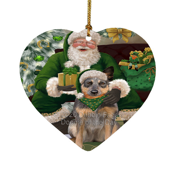 Christmas Irish Santa with Gift and Black Cat Heart Christmas Ornament RFPOR58248