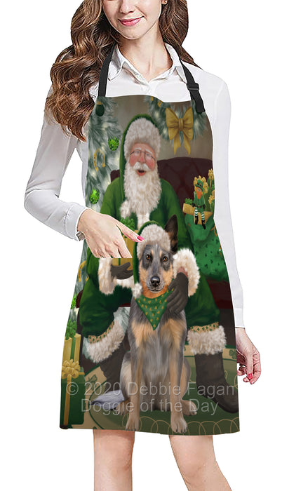 Christmas Irish Santa with Gift and Blue Heeler Dog Apron Apron-48283