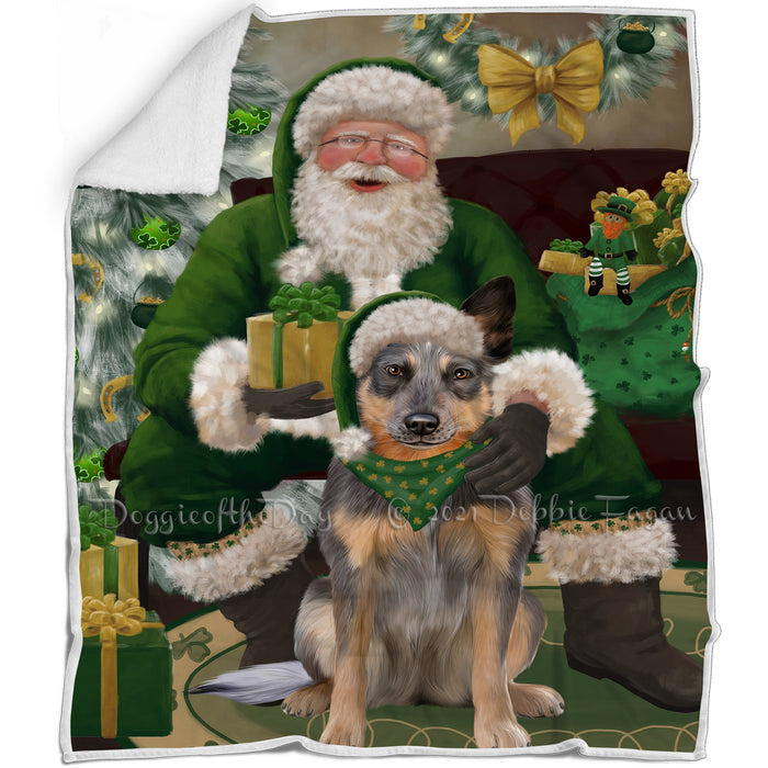 Christmas Irish Santa with Gift and Blue Heeler Dog Blanket BLNKT141243
