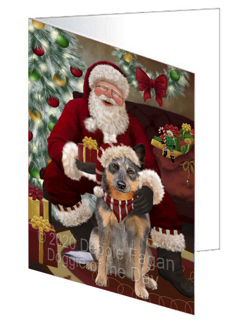 Santa's Christmas Surprise Blue Heeler Dog Handmade Artwork Assorted Pets Greeting Cards and Note Cards with Envelopes for All Occasions and Holiday Seasons