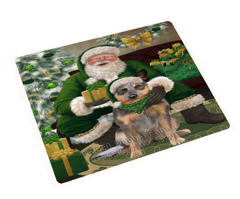 Christmas Irish Santa with Gift and Blue Heeler Dog Cutting Board - Easy Grip Non-Slip Dishwasher Safe Chopping Board Vegetables C78274