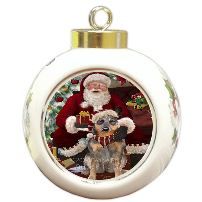 Santa's Christmas Surprise Blue Heeler Dog Round Ball Christmas Ornament RBPOR58005