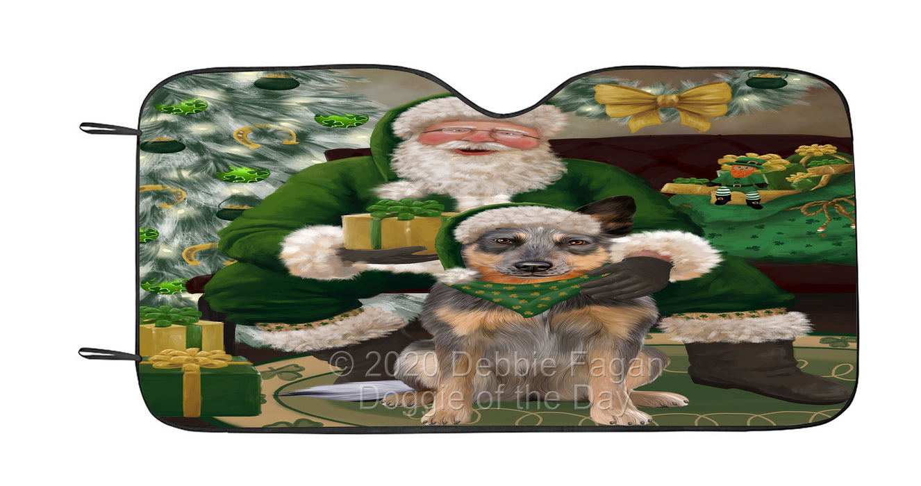 Christmas Irish Santa with Gift and Blue Heeler Dog Car Sun Shade Cover Curtain