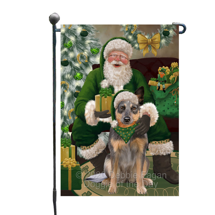 Christmas Irish Santa with Gift and Blue Heeler Dog Garden Flag GFLG66623