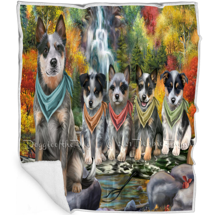 Scenic Waterfall Blue Heelers Dog Blanket BLNKT83226