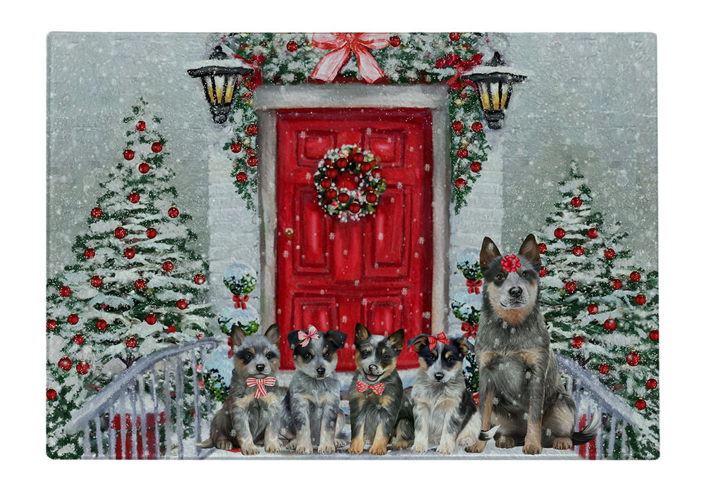 Christmas Holiday Welcome Blue Heeler Dogs Cutting Board - For Kitchen - Scratch & Stain Resistant - Designed To Stay In Place - Easy To Clean By Hand - Perfect for Chopping Meats, Vegetables