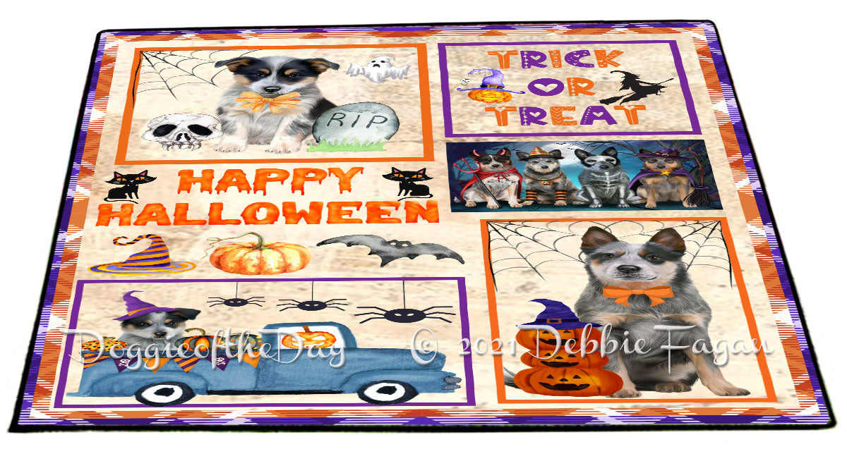 Happy Halloween Trick or Treat Blue Heeler Dogs Indoor/Outdoor Welcome Floormat - Premium Quality Washable Anti-Slip Doormat Rug FLMS58024