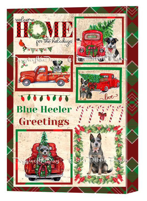 Welcome Home for Christmas Holidays Blue Heeler Dogs Canvas Wall Art Decor - Premium Quality Canvas Wall Art for Living Room Bedroom Home Office Decor Ready to Hang CVS149336
