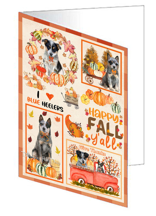 Happy Fall Y'all Pumpkin Blue Heeler Dogs Handmade Artwork Assorted Pets Greeting Cards and Note Cards with Envelopes for All Occasions and Holiday Seasons GCD76937