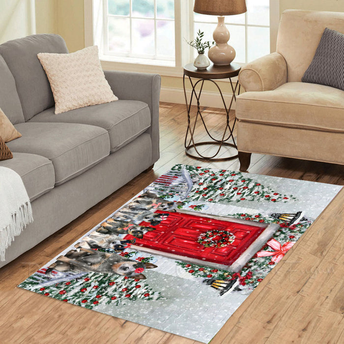 Christmas Holiday Welcome Blue Heeler Dogs Area Rug - Ultra Soft Cute Pet Printed Unique Style Floor Living Room Carpet Decorative Rug for Indoor Gift for Pet Lovers