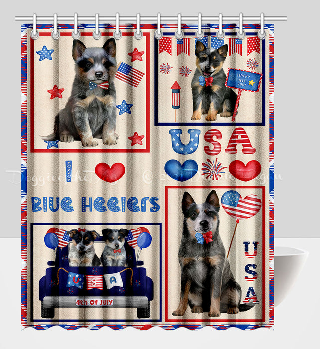 4th of July Independence Day I Love USA Blue Heeler Dogs Shower Curtain Pet Painting Bathtub Curtain Waterproof Polyester One-Side Printing Decor Bath Tub Curtain for Bathroom with Hooks