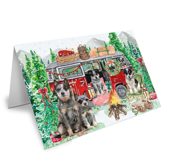 Christmas Time Camping with Blue Heeler Dogs Handmade Artwork Assorted Pets Greeting Cards and Note Cards with Envelopes for All Occasions and Holiday Seasons