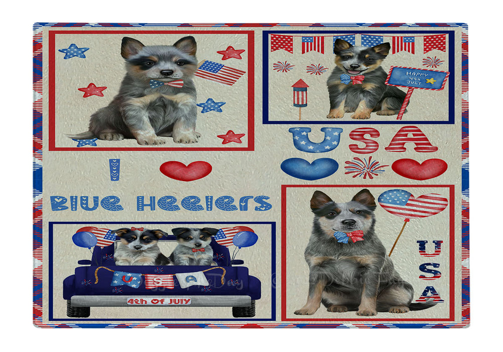 4th of July Independence Day I Love USA Blue Heeler Dogs Cutting Board - For Kitchen - Scratch & Stain Resistant - Designed To Stay In Place - Easy To Clean By Hand - Perfect for Chopping Meats, Vegetables