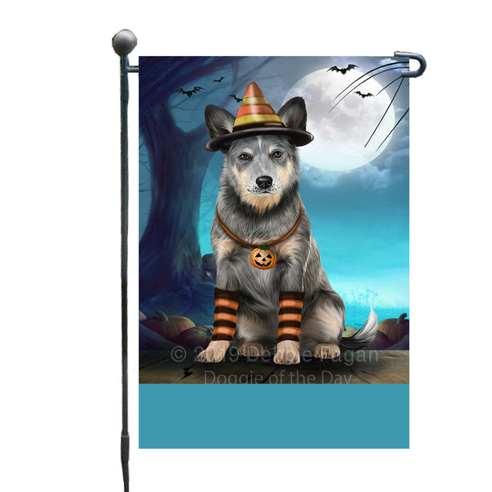 Personalized Happy Halloween Trick or Treat Blue Heeler Dog Candy Corn Custom Garden Flag GFLG64399