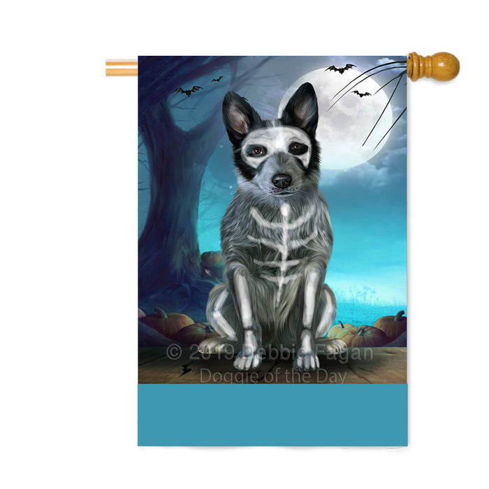 Personalized Happy Halloween Trick or Treat Blue Heeler Dog Skeleton Custom House Flag FLG64200
