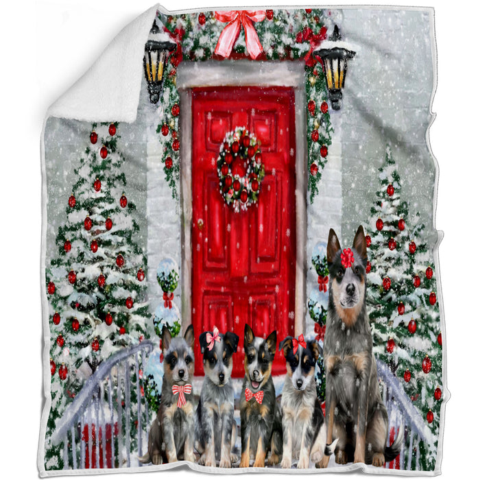 Christmas Holiday Welcome Blue Heeler Dogs Blanket - Lightweight Soft Cozy and Durable Bed Blanket - Animal Theme Fuzzy Blanket for Sofa Couch