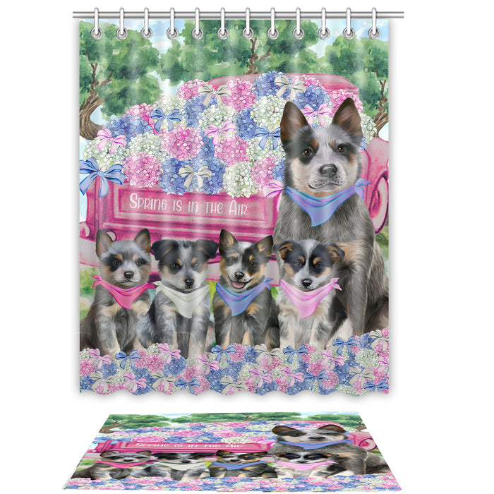 Blue Heeler Shower Curtain & Bath Mat Set, Custom, Explore a Variety of Designs, Personalized, Curtains with hooks and Rug Bathroom Decor, Halloween Gift for Dog Lovers