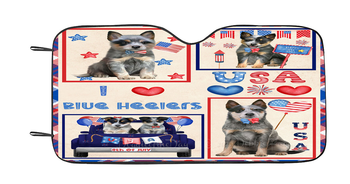 4th of July Independence Day I Love USA Blue Heeler Dogs Car Sun Shade Cover Curtain