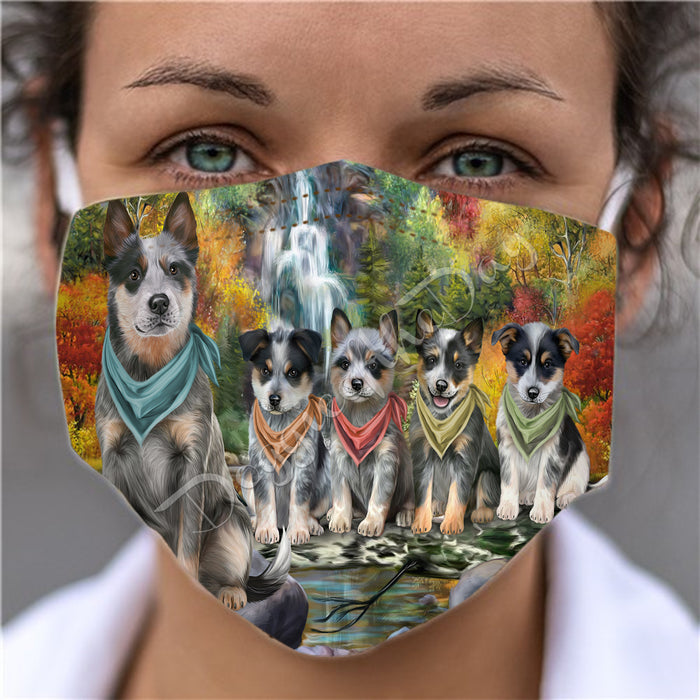 Scenic Waterfall Blue Heeler Dogs Face Mask FM49278