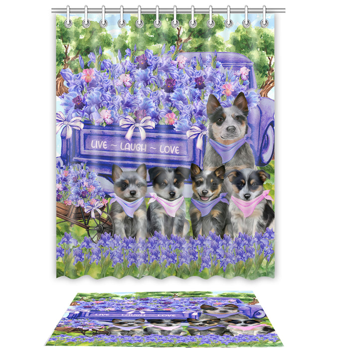 Blue Heeler Shower Curtain & Bath Mat Set - Explore a Variety of Personalized Designs - Custom Rug and Curtains with hooks for Bathroom Decor - Pet and Dog Lovers Gift
