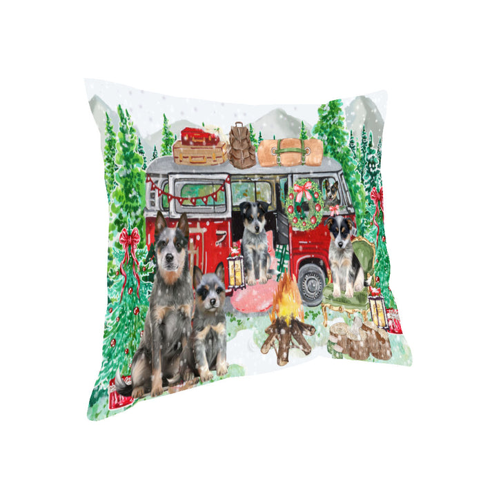 Christmas Time Camping with Blue Heeler Dogs Pillow with Top Quality High-Resolution Images - Ultra Soft Pet Pillows for Sleeping - Reversible & Comfort - Ideal Gift for Dog Lover - Cushion for Sofa Couch Bed - 100% Polyester