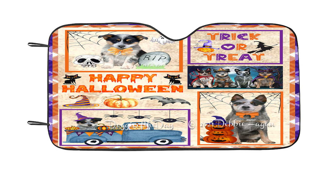 Happy Halloween Trick or Treat Blue Heeler Dogs Car Sun Shade Cover Curtain