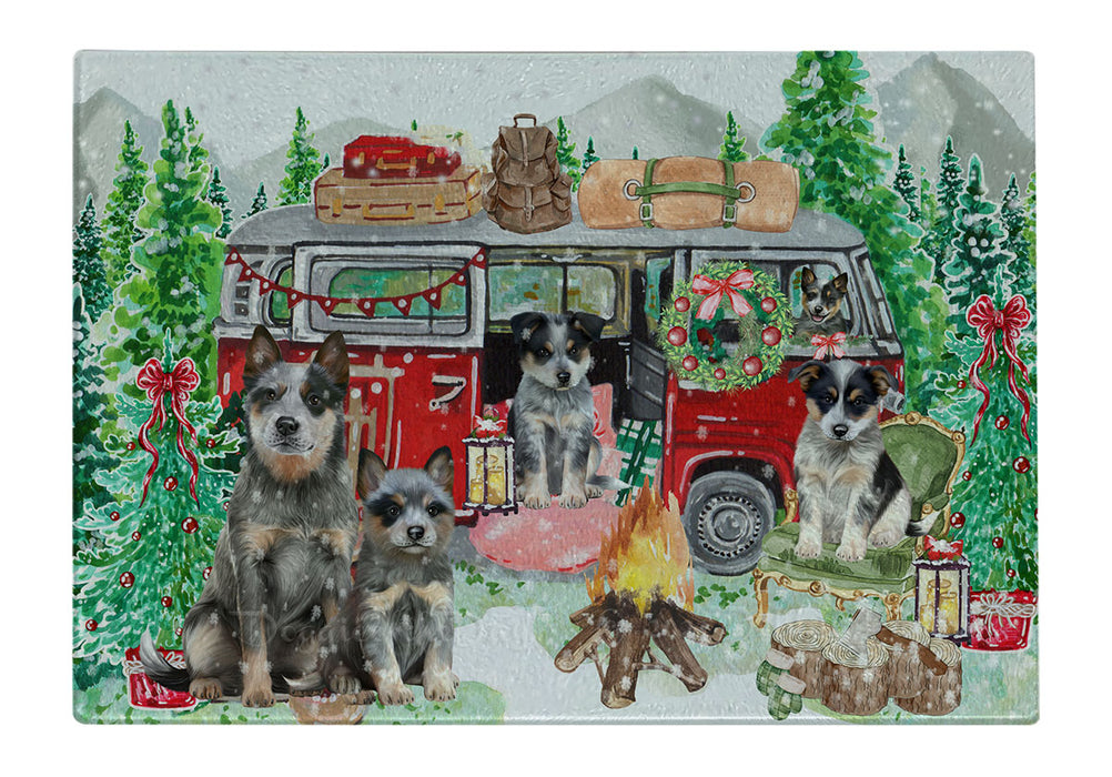 Christmas Time Camping with Blue Heeler Dogs Cutting Board - For Kitchen - Scratch & Stain Resistant - Designed To Stay In Place - Easy To Clean By Hand - Perfect for Chopping Meats, Vegetables