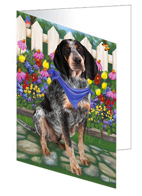 Spring Floral Bluetick Coonhound Dog Handmade Artwork Assorted Pets Greeting Cards and Note Cards with Envelopes for All Occasions and Holiday Seasons GCD53420