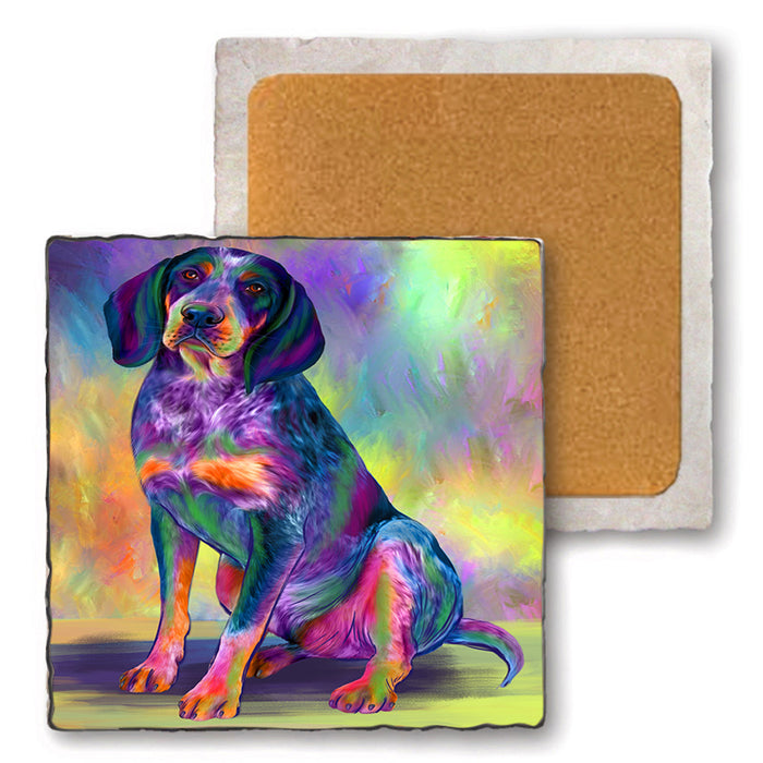 Paradise Wave Bluetick Coon Hound Dog Set of 4 Natural Stone Marble Tile Coasters MCST51695