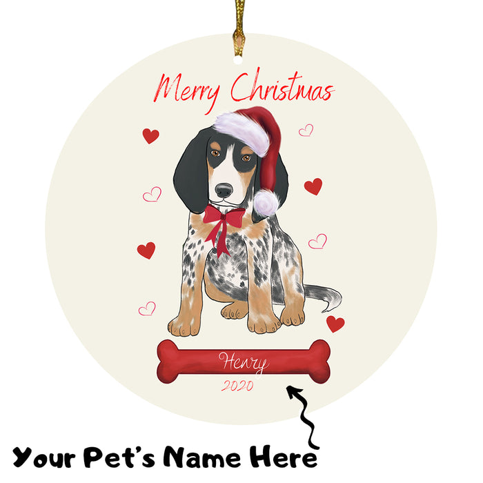 Personalized Merry Christmas  Bluetick Coonhound Dog Christmas Tree Round Flat Ornament RBPOR58922