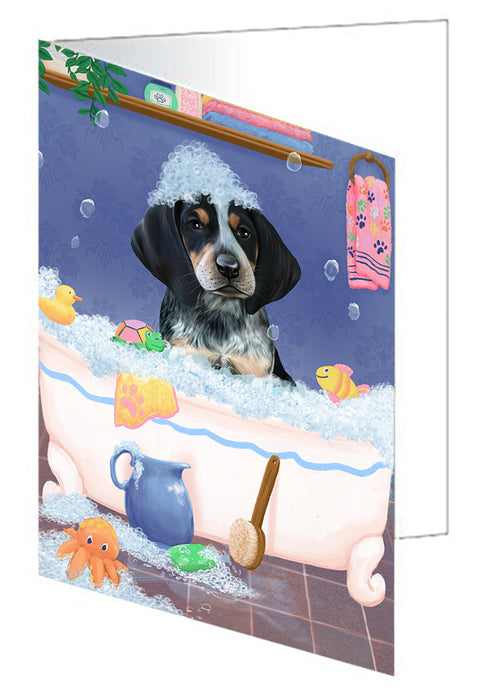 Rub A Dub Dog In A Tub Bluetick Coonhound Dog Handmade Artwork Assorted Pets Greeting Cards and Note Cards with Envelopes for All Occasions and Holiday Seasons GCD79259