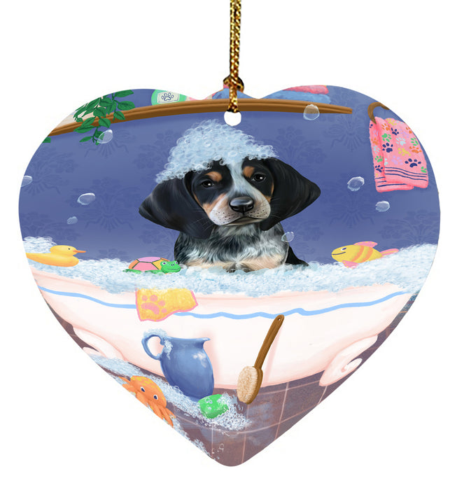Rub A Dub Dog In A Tub Bluetick Coonhound Dog Heart Christmas Ornament HPORA58555