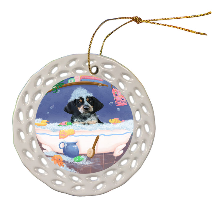 Rub A Dub Dog In A Tub Bluetick Coonhound Dog Doily Ornament DPOR58206