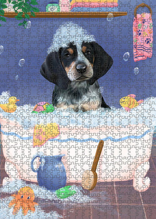 Rub A Dub Dog In A Tub Bluetick Coonhound Dog Portrait Jigsaw Puzzle for Adults Animal Interlocking Puzzle Game Unique Gift for Dog Lover's with Metal Tin Box PZL227