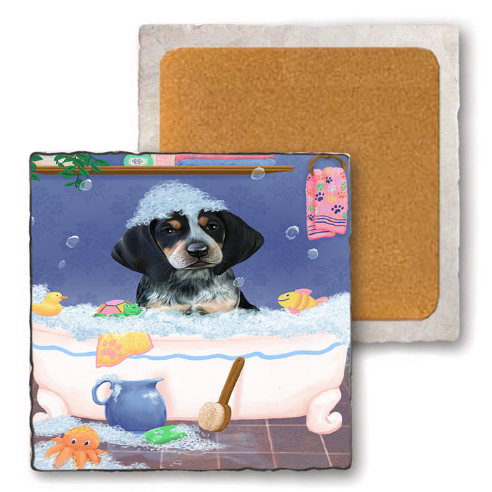 Rub A Dub Dog In A Tub Bluetick Coonhound Dog Set of 4 Natural Stone Marble Tile Coasters MCST52315