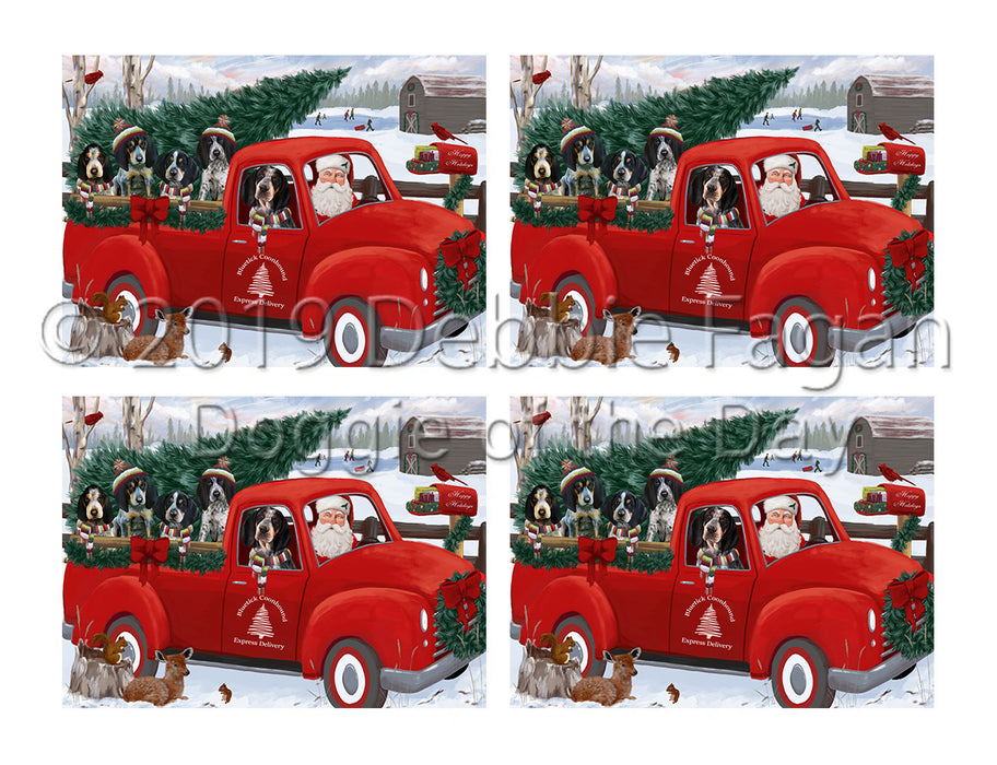 Christmas Santa Express Delivery Red Truck Bluetick Coonhound Dogs Placemat
