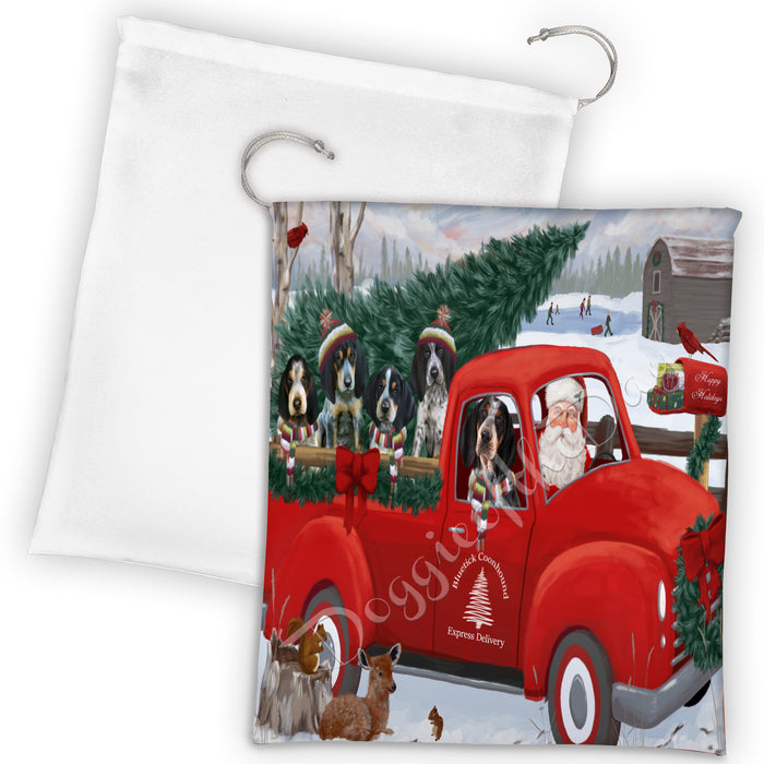 Christmas Santa Express Delivery Red Truck Bluetick Coonhound Dogs Drawstring Laundry or Gift Bag LGB48285