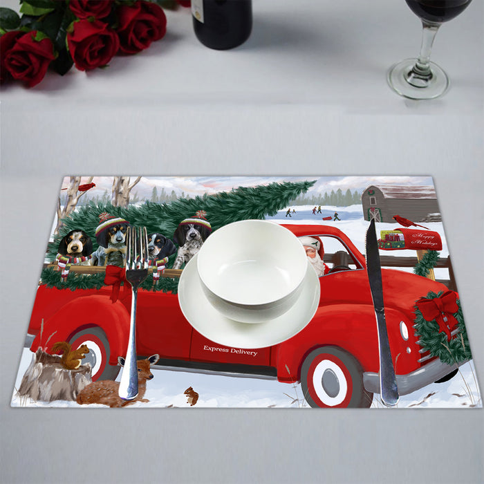 Christmas Santa Express Delivery Red Truck Bluetick Coonhound Dogs Placemat