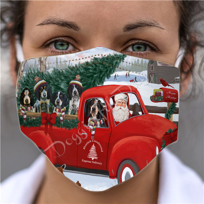 Christmas Santa Express Delivery Red Truck Bluetick Coonhound Dogs Face Mask FM48418