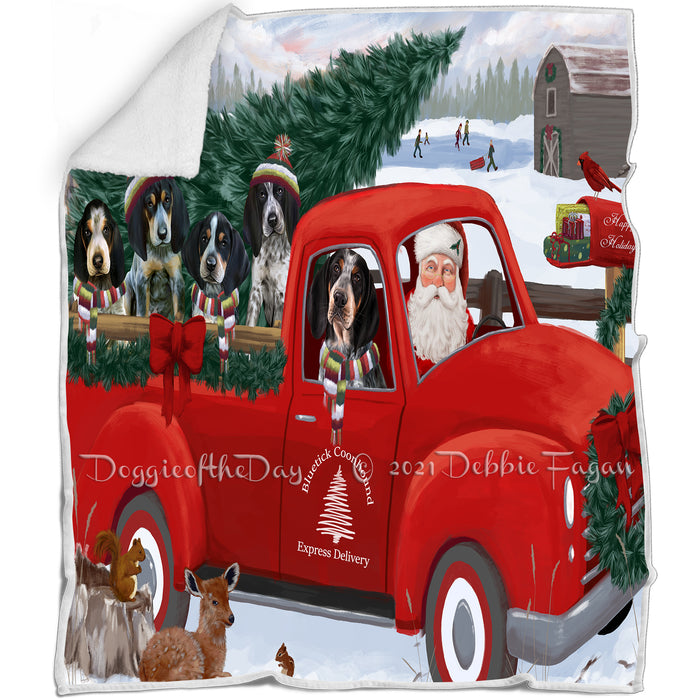 Christmas Santa Express Delivery Red Truck Bluetick Coonhounds Dog Family Blanket BLNKT112512