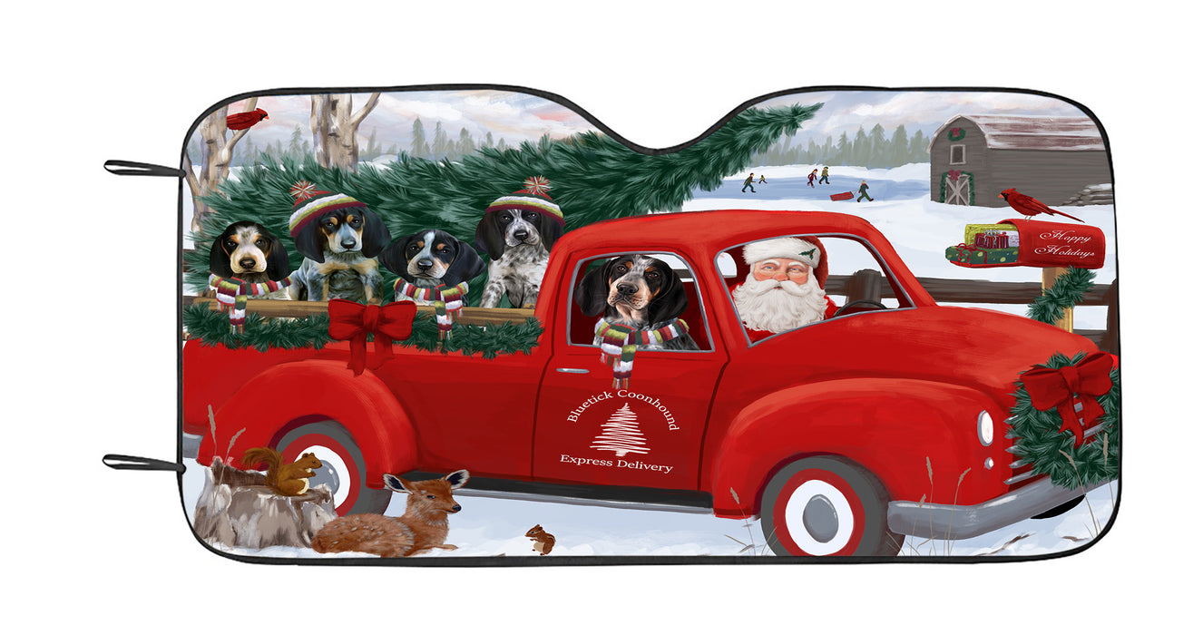 Christmas Santa Express Delivery Red Truck Bluetick Coonhound Dogs Car Sun Shade